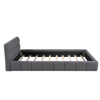 Queen Size Upholstered Platform Bed With Thick, Grounded Bed With Solid Frame - Gray
