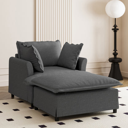 Oversized Chaise Lounge Indoor Single Sofa Bed With Wide Seat, Upholstered Lazy Sleeper Armchair With Movable Ottoman Reading Couch Set - Gray