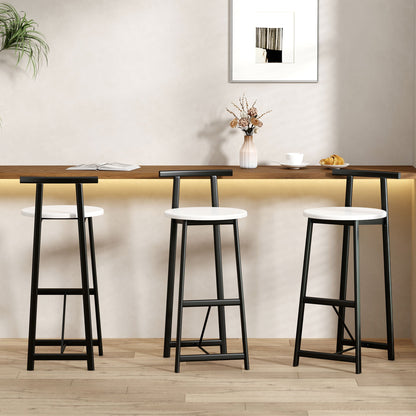 Modern Bar Stools With Backrest For Kitchen Island Or Pub Room, Metal Frame (Set of 3) - Black / White