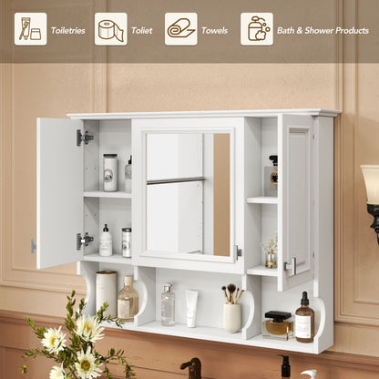 Wall Mounted Bathroom Medicine Cabinet, Modern Bathroom Wall Cabinet With Mirror, Mirror Cabinet With Open Shelves - White
