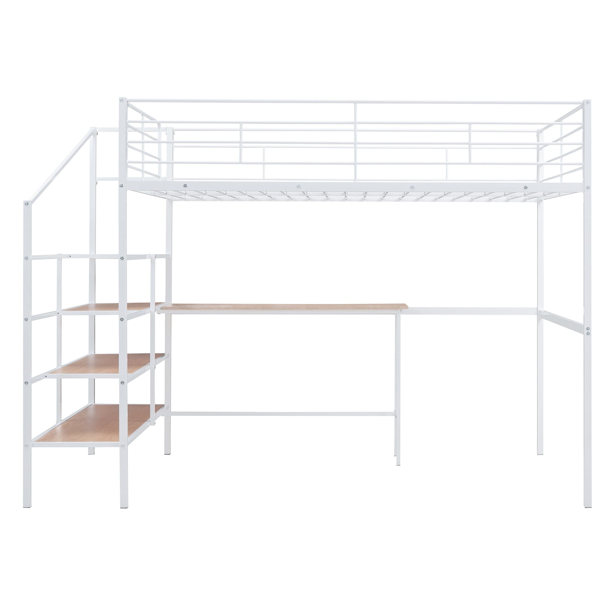 Full Size Loft Bed With Desk And Lateral Storage Ladder - White