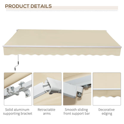 Outsunny - 12' x 8' Retractable Awning Patio Awnings Sun Shade Shelter With Manual Crank Handle, 280G / M����������� Uv & Water-Resistant Fabric And Aluminum Frame For Deck, Balcony, Yard - Cream White