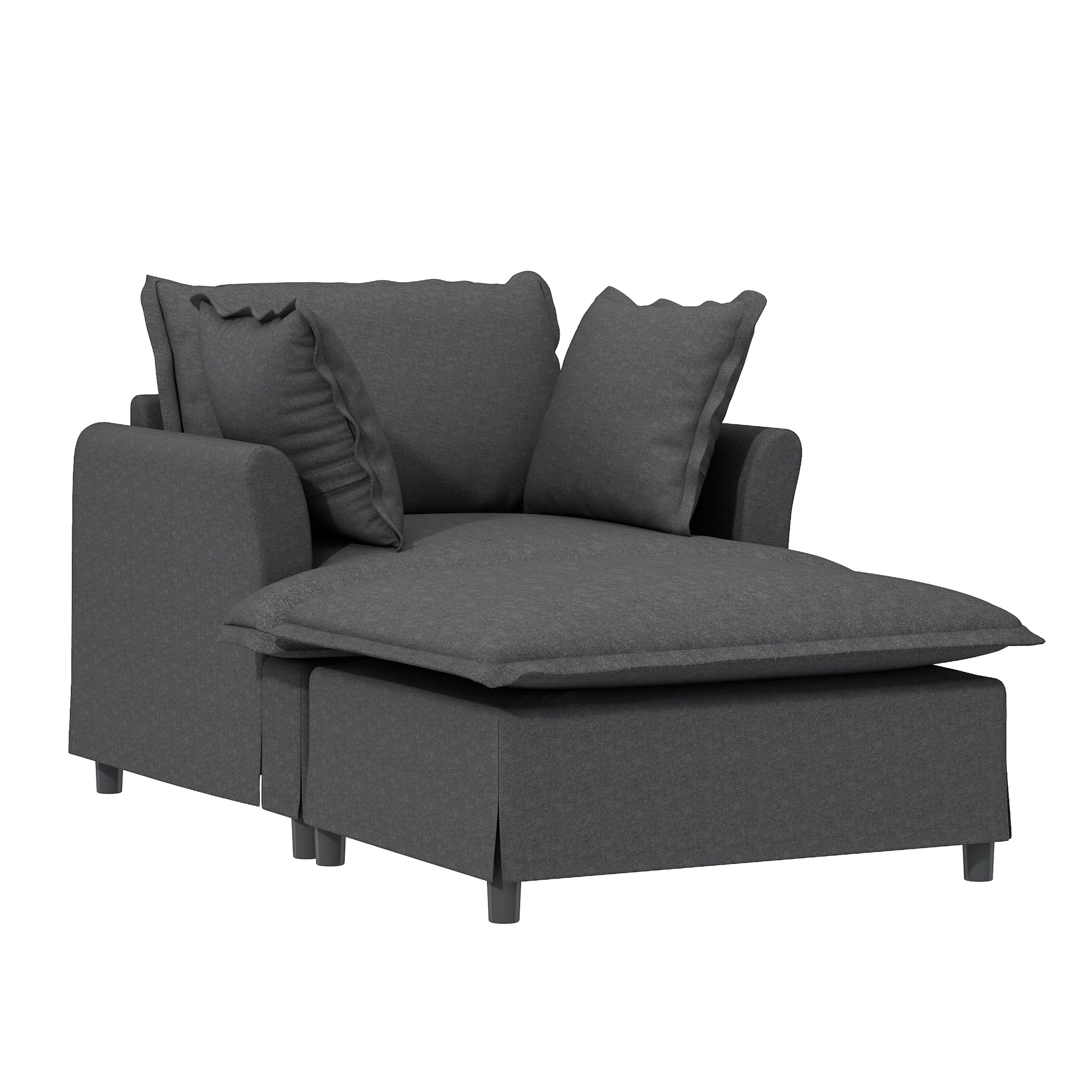 Oversized Chaise Lounge Indoor Single Sofa Bed With Wide Seat, Upholstered Lazy Sleeper Armchair With Movable Ottoman Reading Couch Set - Gray