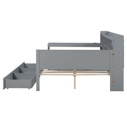 Full Size Daybed With 3 Drawers USB Ports And Desk - Gray