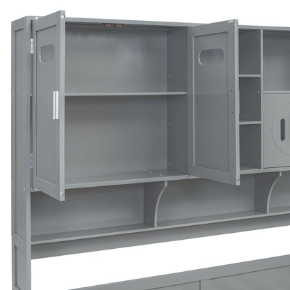 Full Size Daybed With 2 Drawers And All In One Cabinet And Shelf - Gray