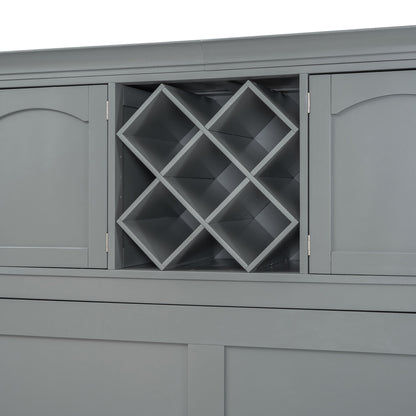 Queen Size Murphy Wall Bed With Top Cabinets & Wine Rack - Gray