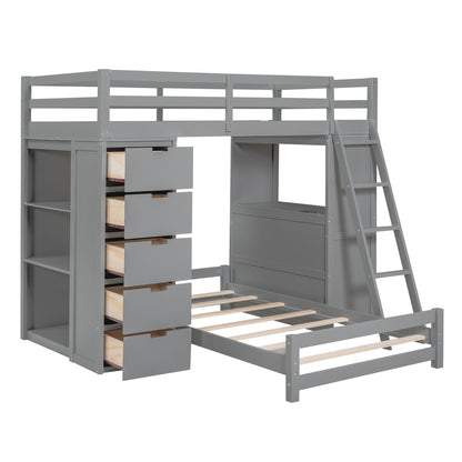 Twin Over Twin Bunk Bed With LED Light And USB Ports - Gray