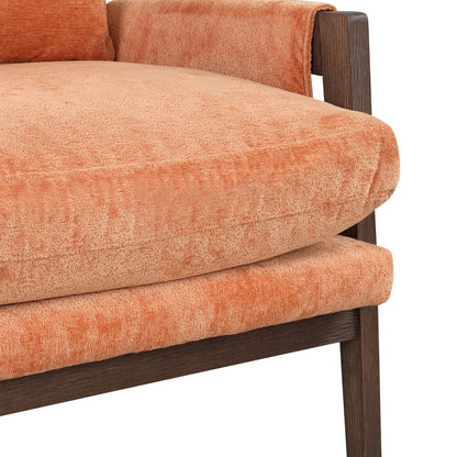 Mid-Century Modern Velvet Accent Chair, Leisure Chair With Solid Wood And Thick Seat Cushion For Living Room, Bedroom, Studio - Orange