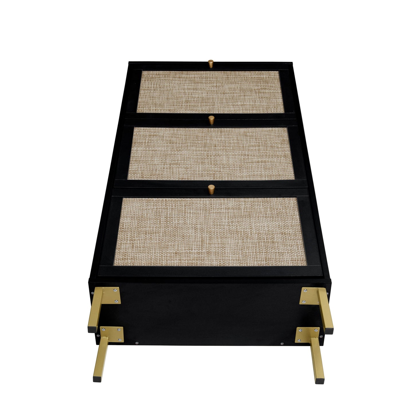 Modern Rattan 3 Door Shoe Rack Cabinet For Entryway Freestanding Black Storage Unit In Particle Board - Black