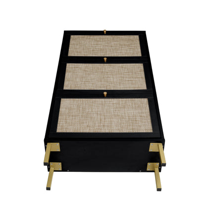 Modern Rattan 3 Door Shoe Rack Cabinet For Entryway Freestanding Black Storage Unit In Particle Board - Black
