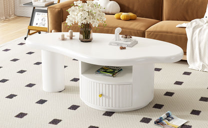 Cloud - Coffee Table, Irregular Shape Coffee Table With 1 Dreawer And Shelf For Living Room - White