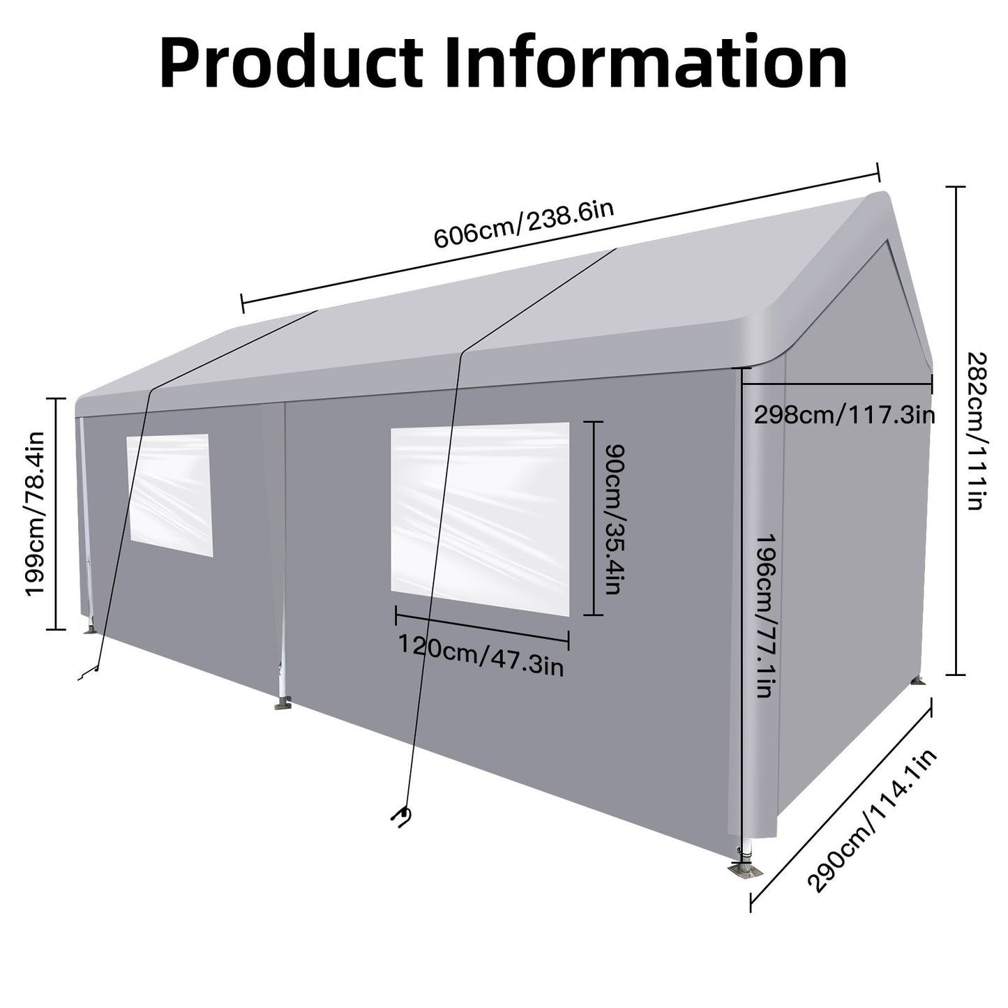 Carport, 10x20 Heavy Duty Portable Carport Garage Tent For Outdoor Storage Shelter - Gray