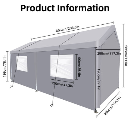 Carport, 10x20 Heavy Duty Portable Carport Garage Tent For Outdoor Storage Shelter - Gray