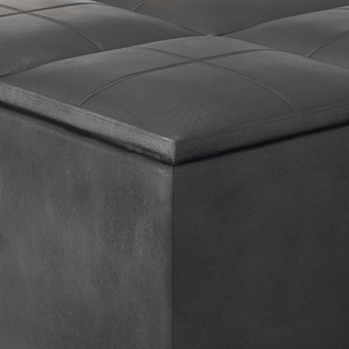 Avalon - Square Coffee Table Storage Ottoman - Distressed Black