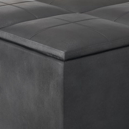 Avalon - Square Coffee Table Storage Ottoman - Distressed Black