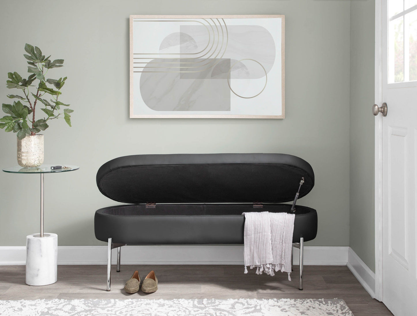 Chloe - Contemporary / Glam Bench - Chrome / Black