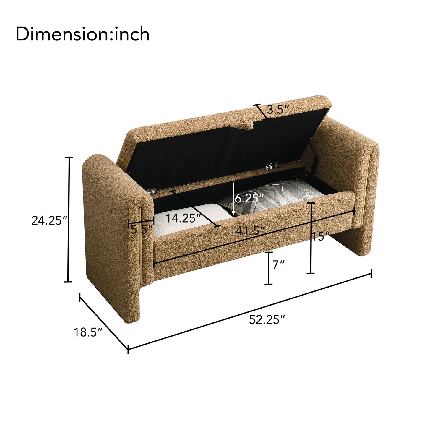Modern Teddy Bed End Bench With Arms And Storage, Upholstered Large Foot Rest Stool, Comfy Window Vanity Bench For Living Room, Dorm, Coffee Table, Teddy - Coffee