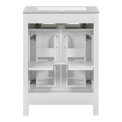 Bathroom Vanity Combo With Ceramic Sink, Luxurious Space-Saving Vanity, 2 Soft-Close Doors - Gold / White