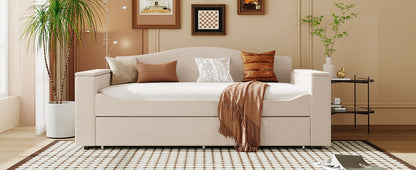 Twin Size Upholstered Daybed With Storage Armrests, Trundle And Latest Integrated Bluetooth Audio System - Beige