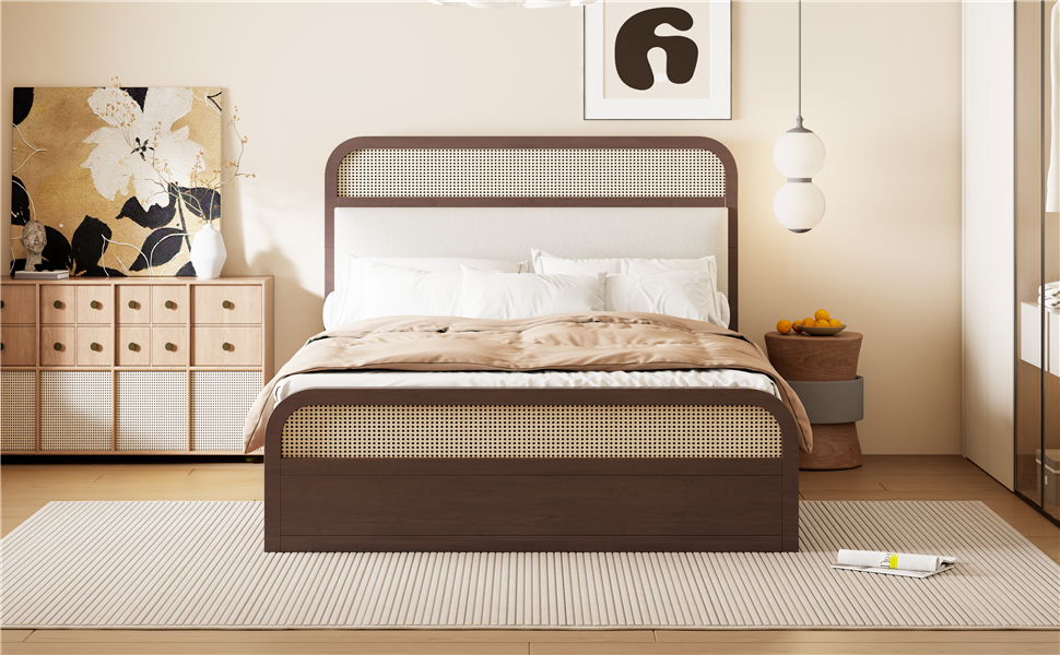 Queen Size Platform Bed With Trundle And 2 Drawers - Espresso