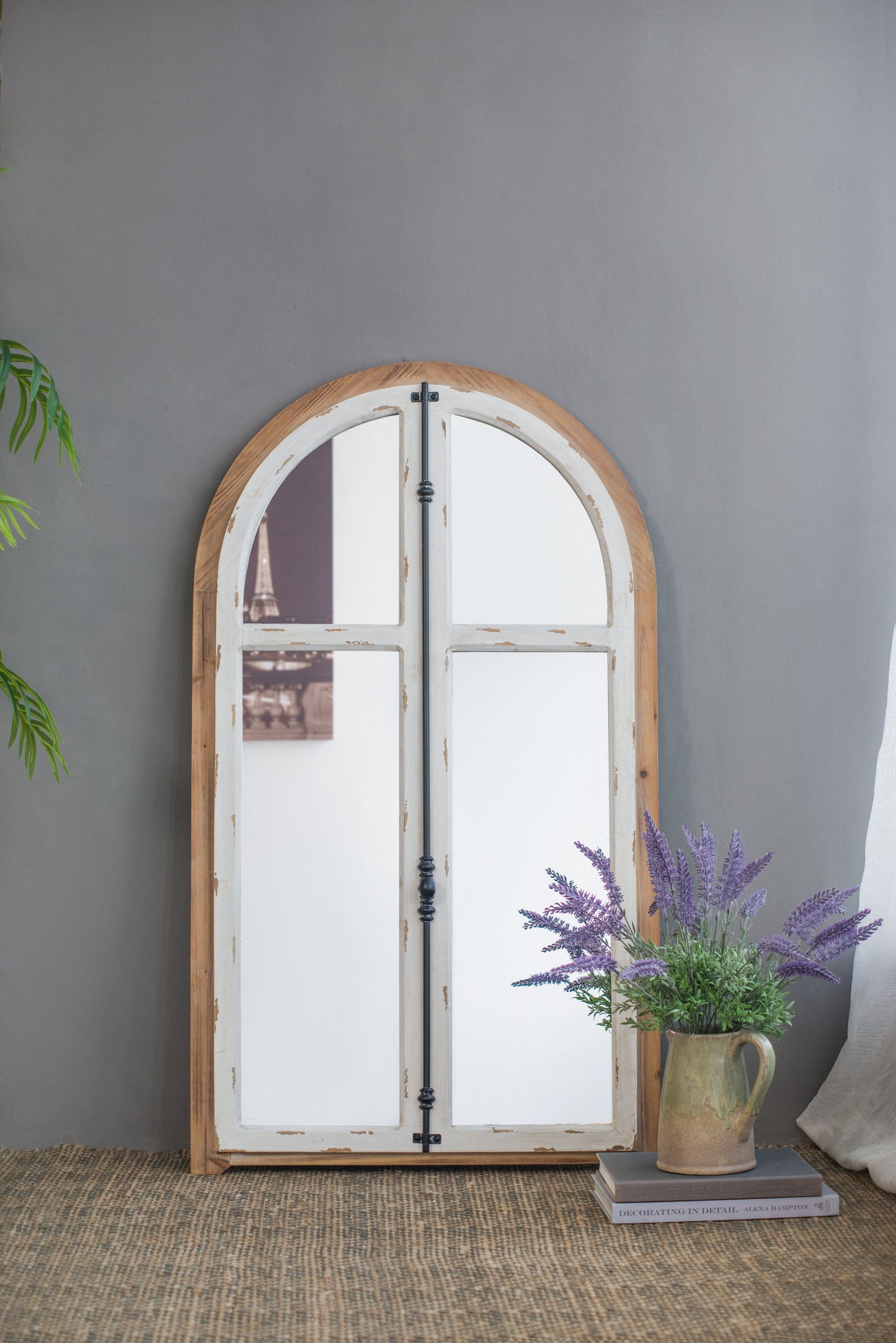 Arch Wood Wall Mirror - Brown Antique White