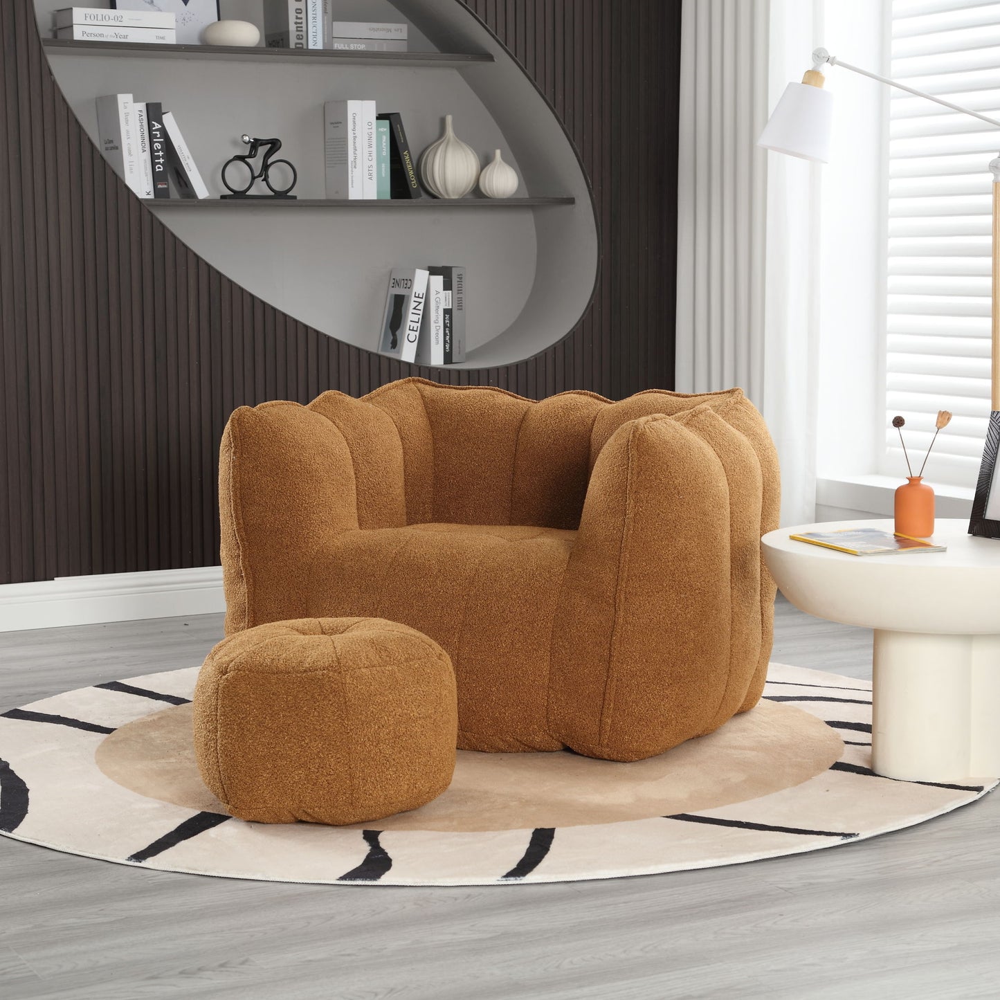 Soft Bean Bag Chair With High Resilient Foam (Chips) - Khaki / Yellow