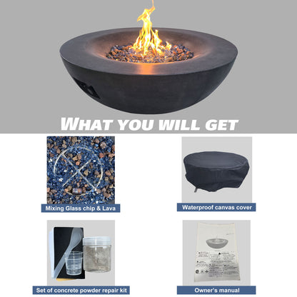 42 " Outdoor Concrete Propane Gas Fire Pit Bowl - Dark Gray