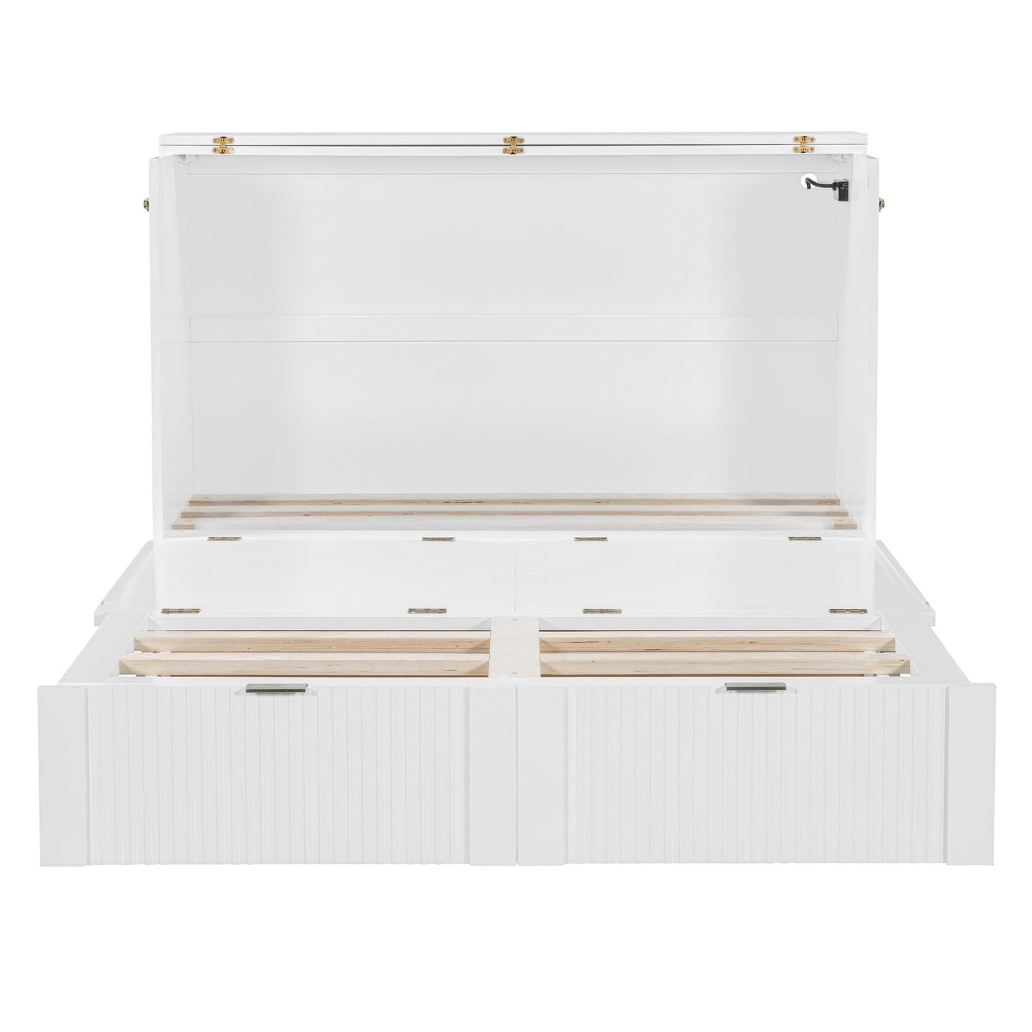 Full Size Murphy Bed With Drawer And A Set Of Sockets & USB Ports, Pulley Structure Design - White