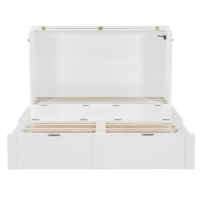 Full Size Murphy Bed With Drawer And A Set Of Sockets & USB Ports, Pulley Structure Design - White