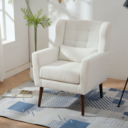 Modern Accent Chair, Teddy Fabric Living Room Chairs Comfy Reading Chair, Mid Century Accent Chair, Lounge Arm Chairs Armchair For Living Room Bedroom - White