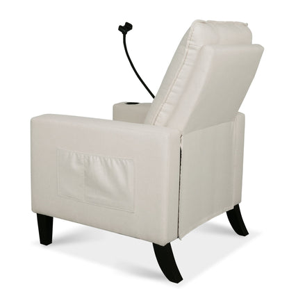Recliner Chairs For Adults, Adjustable Recliner Sofa With Mobile Phone Holder & Cup Holder, Modern Reclining Chairs Fabric Push Back Recliner Chairs For Living Room, Bedroom - Beige