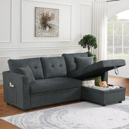 Sectional Sofa Bed L Shaped Sofa Couch Bed With USB Port, Reversible Sofa Couch Sleeper With Pull Out Bed, Chaise With Storage, Pull Out Couch For Living Room - Gray