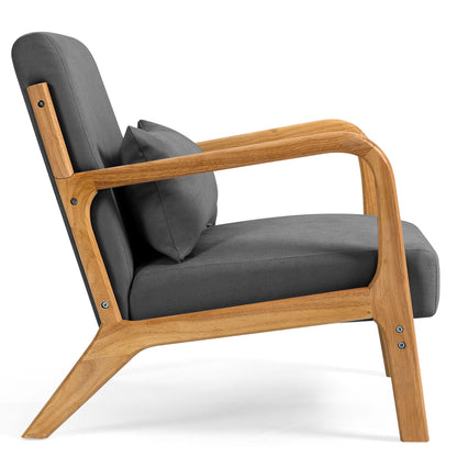 Leisure Chair With Solid Wood Armrest And Feet, Mid-Century Modern Accent Sofa, 1 Seat - Dark Gray