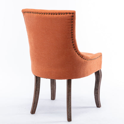 Ultra Side Dining Chair,Thickened Fabric Chairs With Neutrally Toned Solid Wood Legs, Bronze Nail Head (Set of 2) - Orange