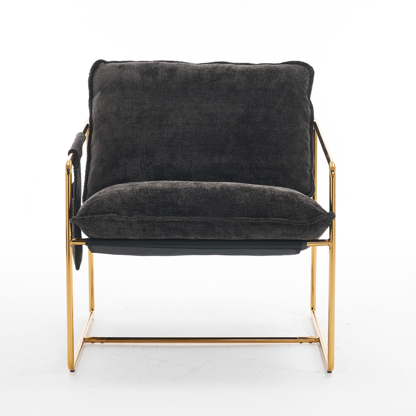 Upholstered Hanging Armchair With Arm Pocketsmetal Frame (Set of 2), Gold-Plated Craftsmanship, Crushed Foam Cushions And Skin-Friendly Woven Fabric For Living Room And Bedroom - Dark Gray