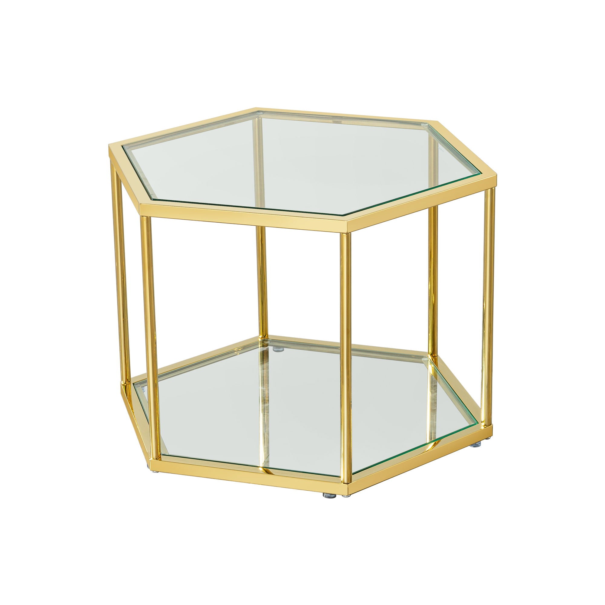 Modern Stainless Steel Coffee Table With Double Layer Tempered Glass And Polygonal Design - Gold