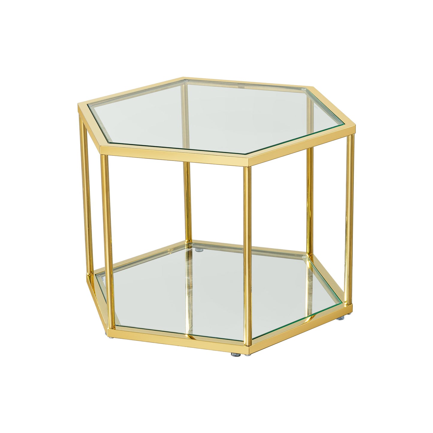 Modern Living Room Coffee Table With Stainless Steel Frame And Double Layer Tempered Glass - Gold