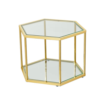 Modern Living Room Coffee Table With Stainless Steel Frame And Double Layer Tempered Glass - Gold