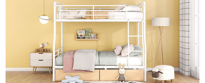 Full Long Over Queen Bunk Bed With 2 Drawers - White