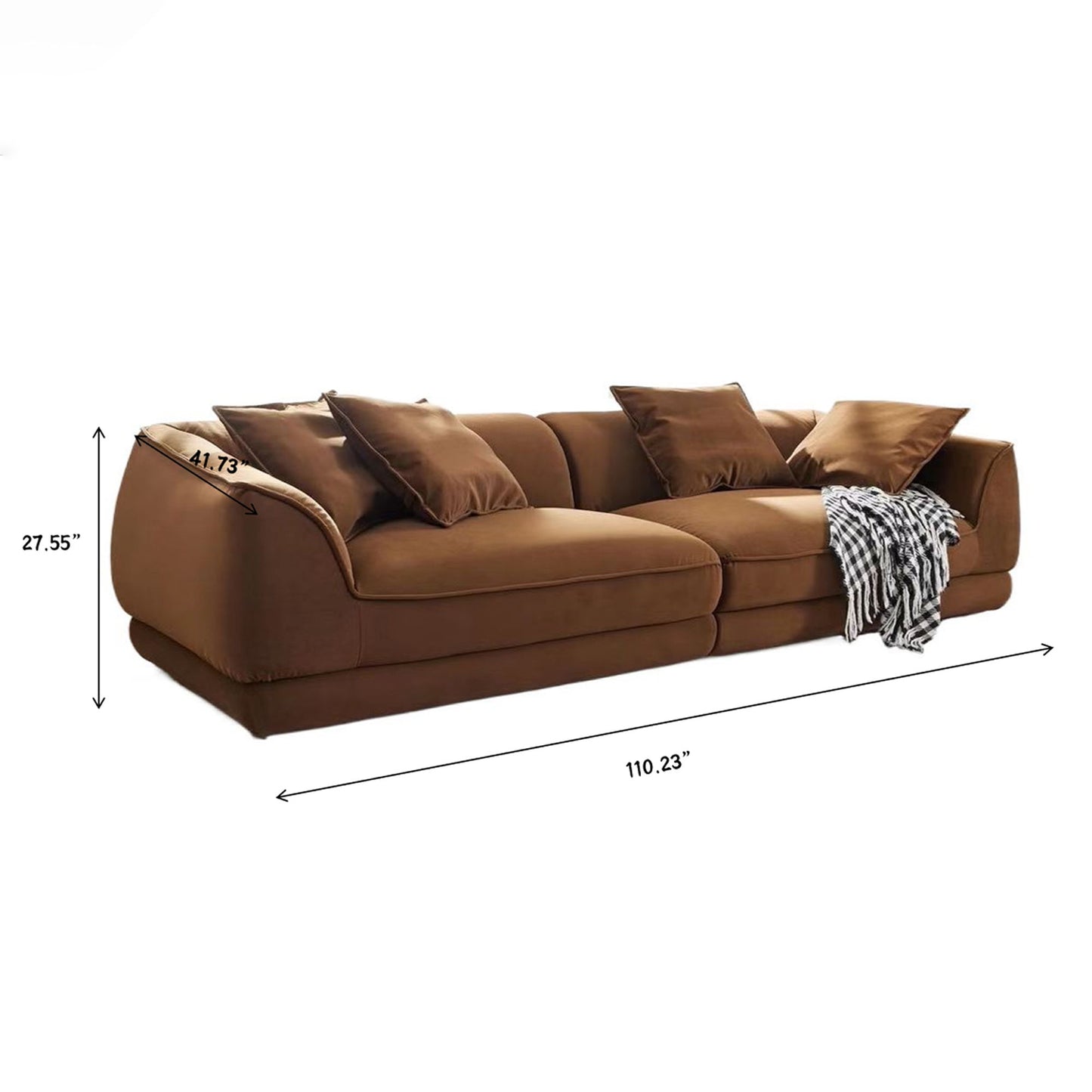 Nordic Modern Sofa With Detachable Pillowcase, French Velvet Fabric, Solid Wood Frame, High Density Sponge Filling - Camel