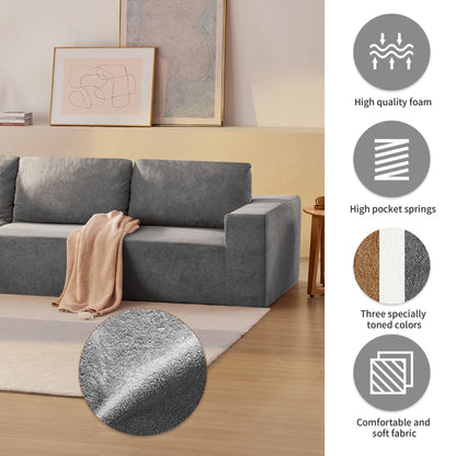 Modular L Shaped Sectional Sofa, Luxury Floor Couch Set, Upholstered Indoor Furniture, Foam - Filled Sleeper Sofa Bed 5 Pieces Free Combination - Gray