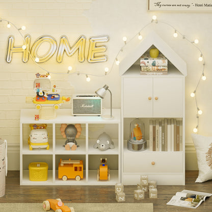 Versatile Kids Bookshelf With House-Shaped Design Multifunctional Storage, Durable - White