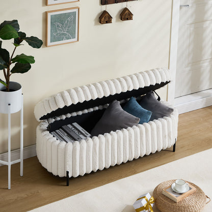 Faux Fur Flip Top Storage Bench With Metal Legs, Wide, Bed End Stool Foot Rest - Beige