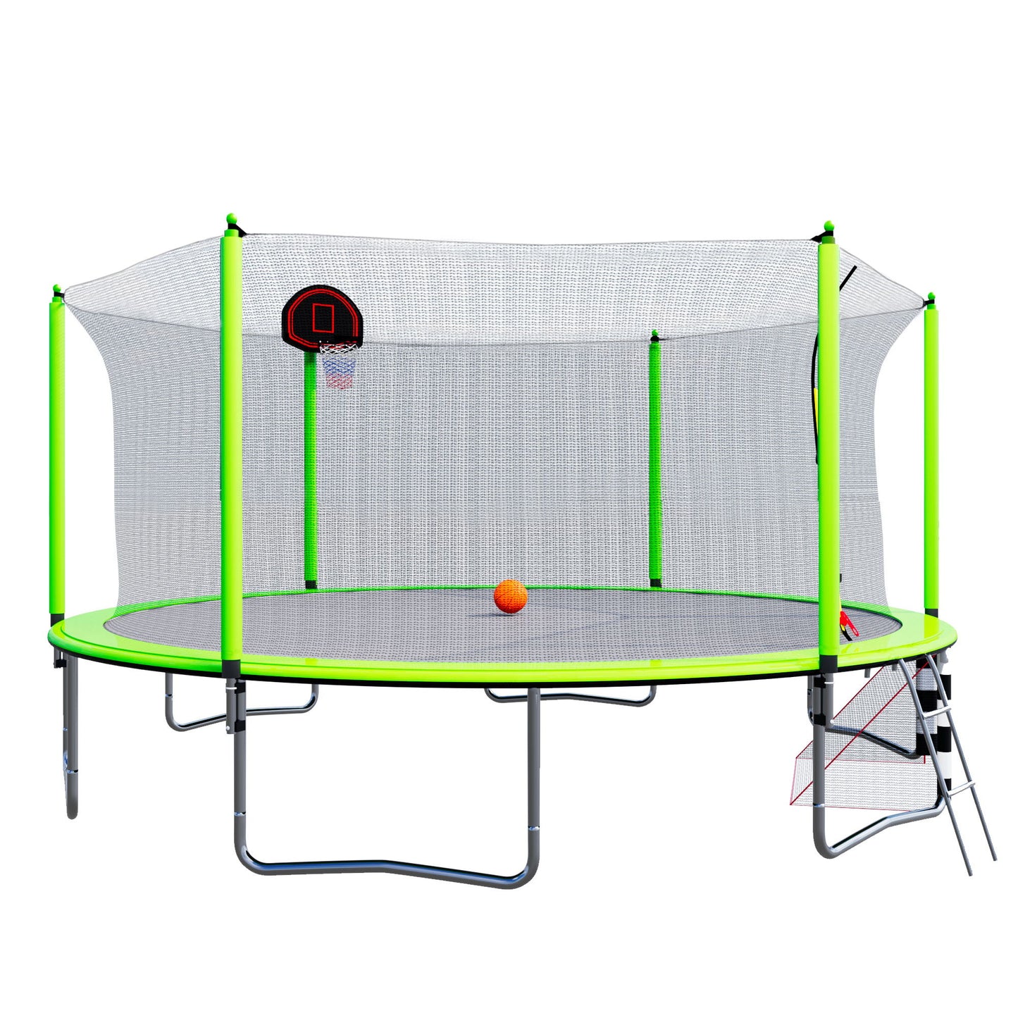 16Ft Trampoline With Basketball Hoop Pump And Ladder (Inner Safety Enclosure) With Soccer Goal - Green