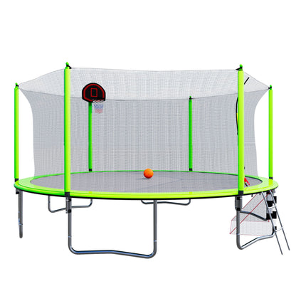 16Ft Trampoline With Basketball Hoop Pump And Ladder (Inner Safety Enclosure) With Soccer Goal - Green
