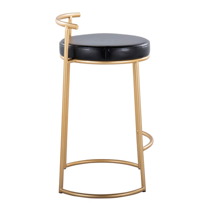 Fuji - Round Contemporary Fixed Height Counter Stool (Set of 2) - Gold / Black