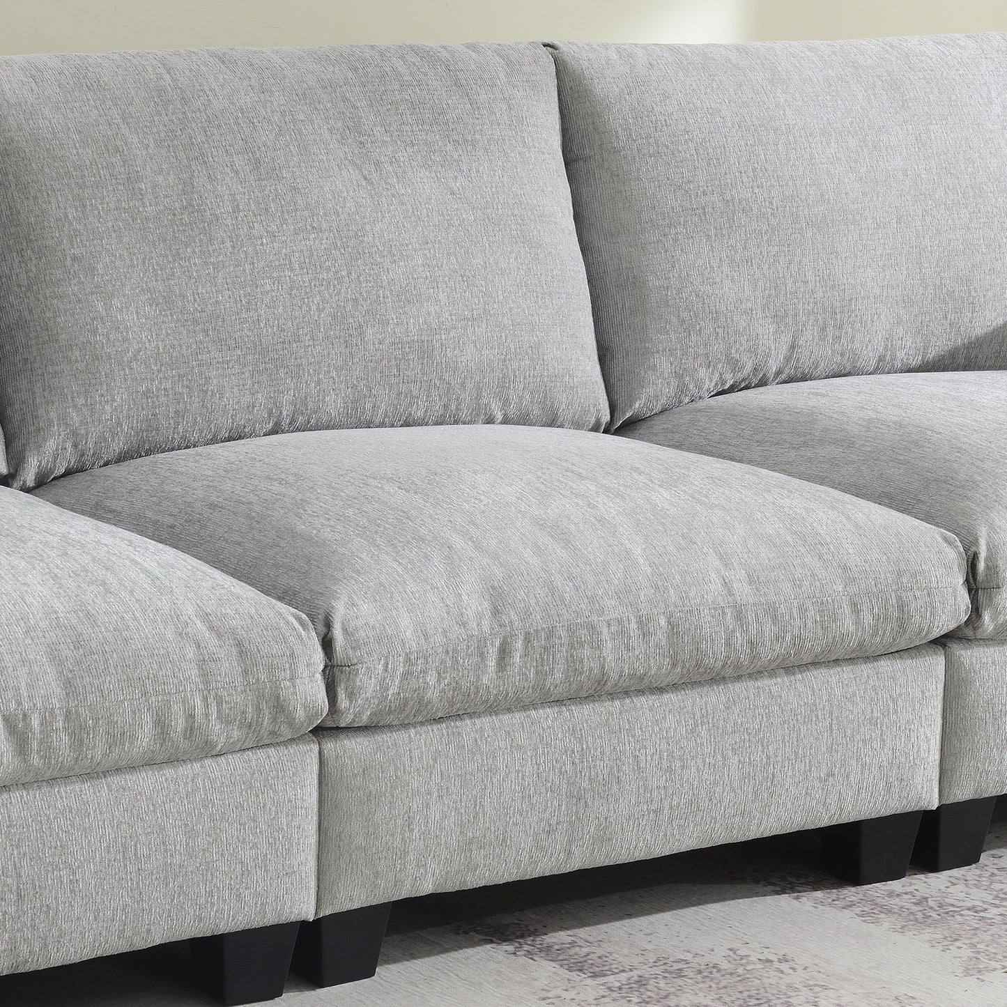 Sectional With Bluetooth Speaker Comfy Cloud Couch Set With Drop Down Table Cup Holders, USB Charger Storage Armrest Wide Seat Sofa - Gray