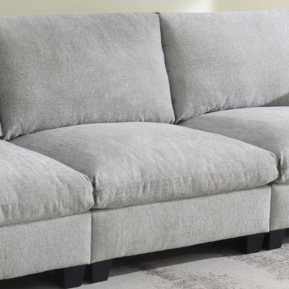 Sectional With Bluetooth Speaker Comfy Cloud Couch Set With Drop Down Table Cup Holders, USB Charger Storage Armrest Wide Seat Sofa - Gray