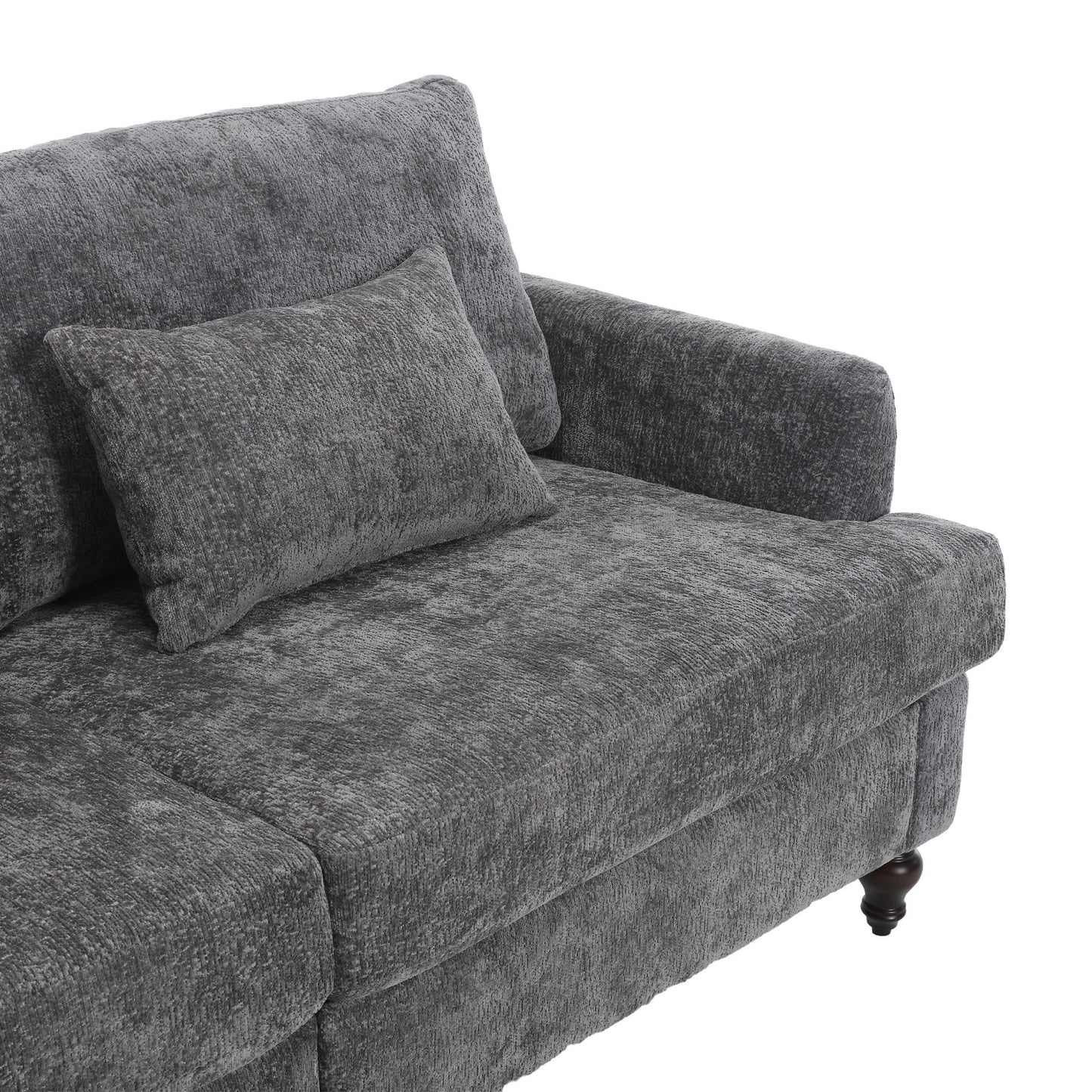 Mid Century Modern Chenille Fabric Loveseat Sofa, 2 Seat Upholstered Couch, Brown Wood Feet - Gray