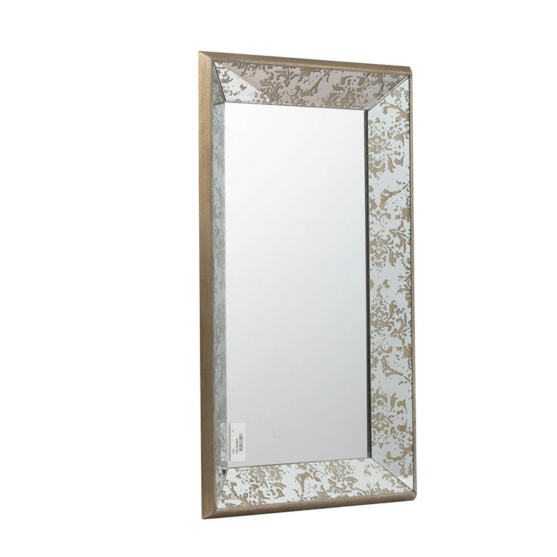 Antique Rectangle Mirror With Floral Accents, Mirrored Display Tray, Hanging Wall Mirror - Silver